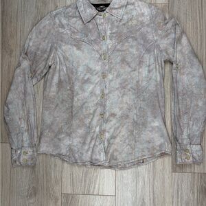 Harley-Davidson Women’s Cream & Pink Floral Patterned Western Shirt Vintage Sz S